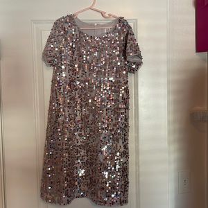 Girls short sleeved multi color sequin dress.